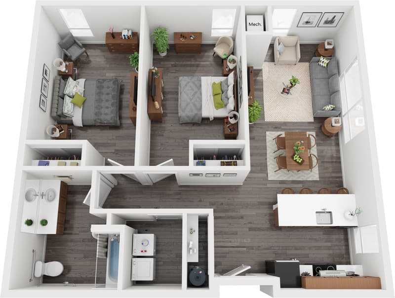 The Flanders — 2 bedroom, 1 bath floor plan