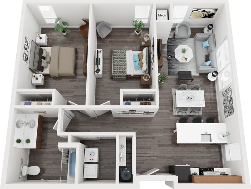 The Glisan — 2 bedroom, 1 bath floor plan