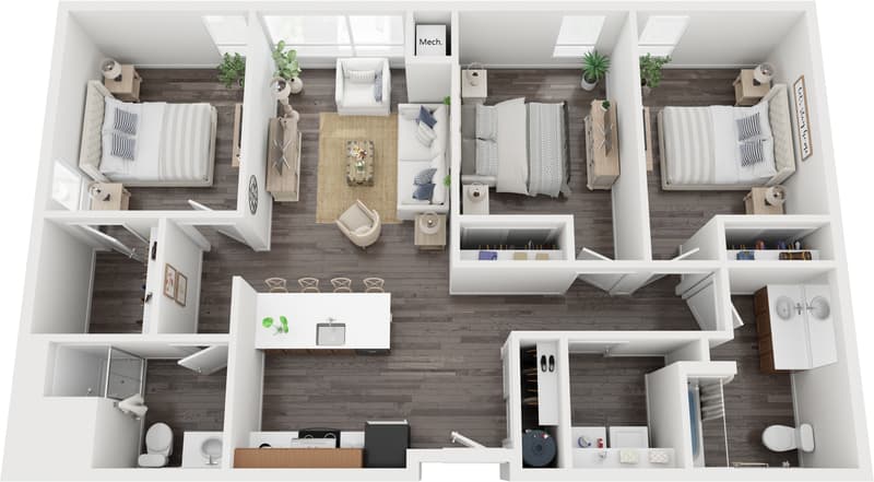 The Pine — 3 bedroom, 2 bath floor plan