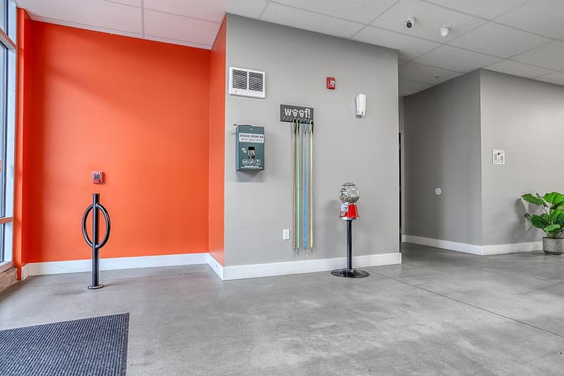 Pet-friendly lobby with leash hooks at 459 Rock Apartments in Gresham, Oregon