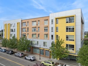 Exterior with modern design, large windows at 459 Rock Apartments, 459 SE 192nd Ave, Gresham, Oregon 97233