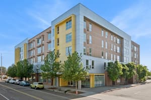 Exterior with modern design, large windows at 459 Rock Apartments, 459 SE 192nd Ave, Gresham, Oregon 97233