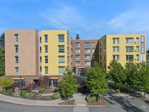 Exterior with modern facade, large windows at 459 Rock Apartments, 459 SE 192nd Ave, Gresham, Oregon 97233
