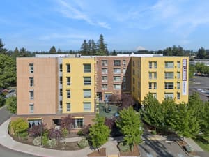 Exterior with modern design, landscaped garden at 459 Rock Apartments, 459 SE 192nd Ave, Gresham, Oregon 97233
