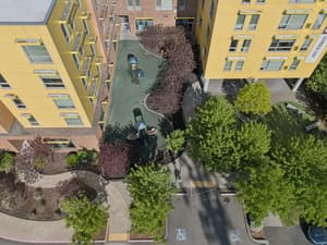 Aerial with playground, landscaped garden at 459 Rock Apartments, 459 SE 192nd Ave, Gresham, Oregon 97233
