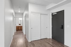 Hallway with wood floors, recessed lighting at 459 Rock Apartments, 459 SE 192nd Ave, Gresham, Oregon 97233