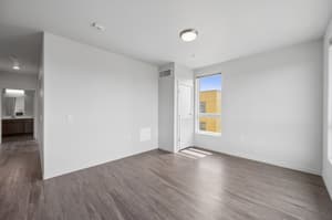 Living Room with hardwood floors, large window at 459 Rock Apartments, 459 SE 192nd Ave, Gresham, Oregon 97233