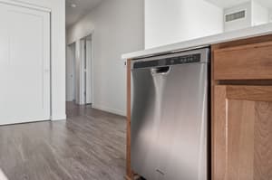 Kitchen with stainless steel appliance, wood cabinets at 459 Rock Apartments, 459 SE 192nd Ave, Gresham, Oregon 97233
