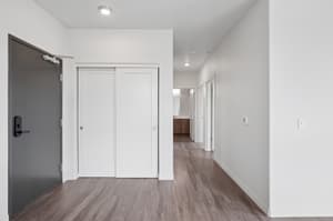 Hallway with wood floors, recessed lighting at 459 Rock Apartments, 459 SE 192nd Ave, Gresham, Oregon 97233