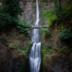 Multnomah Falls with Benson Bridge in the Columbia River Gorge