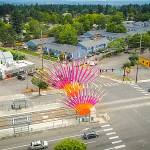 Rockwood Sunrise public art sculpture at the Rockwood MAX Blue Line station